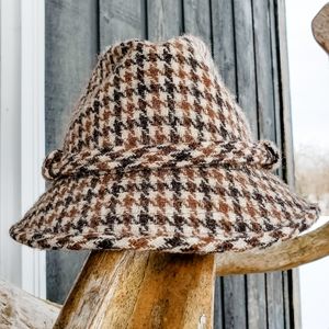 Vintage Harris Tweed Biltmore Handwoven Houndstooth Wool Fedora
